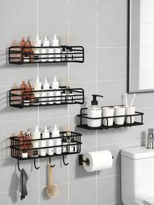 Iron Wire Rack, Multi-Function Storage Shelf, Bathroom Wall Mounted Mesh Rectangular Rack, Corner Triangle Shelf - Multicolor - View 2