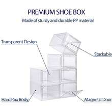 6 Pack Transparent Shoe Storage Boxes Hard Plastic Stackable Shoe Box Organiser - White - View 7