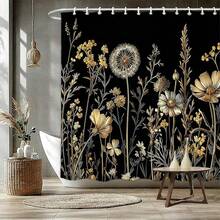 1/4pcs Bohemian Vintage Floral Black Gold Shower Curtain Set, Made Of Polyester Fabric, Waterproof, With Hooks, Machine Washable, Farmhouse Style Bathroom Curtain & Rug, Waterproof Polyester Shower Curtain, Non-Slip Bath Mat, U-Shaped Toilet Rug With 12 Hooks - Modern Style, Suitable For Home Decor, Bathroom Decor And Accessories, Easy To Clean And Maintain, Elegant Housewarming Gift - Fit For All Seasons - A - View 22