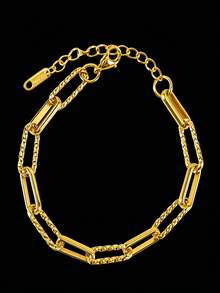 MECYLIFE 1pc Personalized Chain Bracelet, Stainless Steel Adjustable Layered Bracelet For Daily Wear - Yellow Gold - View 5