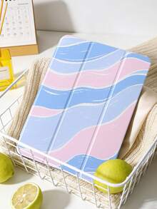 1 件装蓝粉波浪纹彩绘平板电脑保护套，兼容 iPad Mini 4/5/6/7、Air、9.7/10.2/10.5/Air 4/5、Pro 11 英寸（第十代）、Air 11 英寸（M3）2025、11 英寸（A16）第十一代 2025、Galaxy Tab A8 10.5 英寸 2022。功能：内置笔槽、三折支架、TPU 软边保护、磁吸式睡眠/唤醒、可爱设计。 - 彩色 - 查看 3