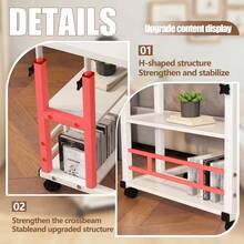 1 Piece Height Adjustable Rolling Computer Desk - Mobile Standing Desk With Universal Wheels, Durable Metal Frame, Easy Assembly, Space Saving Design For Office, Dorm, And Bedside, Home Office Furniture - Single Layer - View 4