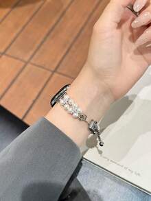 1条女士珍珠表带，兼容苹果手表，珍珠锆石蝴蝶结运动腕带，时尚百搭，适用于苹果手表 Ultra/SE/11/10/9/8/7/6/5/4/3/2/1，45/49/38/40/41/42/44/46毫米 - 銀色 - 查看 8