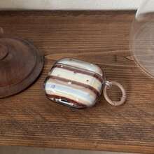 Funda azul y marrón a rayas con estrella y círculo Pro 3/2, 4/3/2, funda de auriculares elegante y minimalista para mujeres, compatible con Apple - Marrón - Ver 9