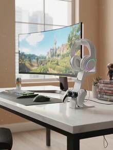 Game Controller Stand & Headphone Rack, A Storage Solution For Game Controllers And Headphones, Made Of Durable Plastic, Space-Saving Desktop Organizer For Multiple Models Controllers And Headphones, Minimalist Black And White Design - Multicolor - View 6