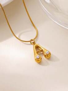 MECYLIFE 1件装时尚不锈钢26字母吊坠项链，镶嵌珍珠，女士项链 - 珍珠字母 - 查看 3