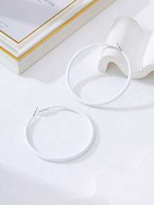 复古时尚喷漆白色圆环耳环，百搭饰品设计，女士礼物 - 白色 - 查看 2