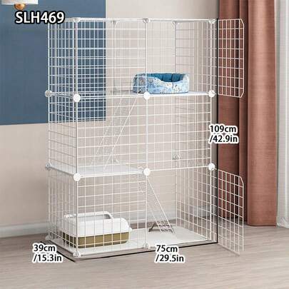 4-Tier White Cat Villa, SLH481 Metal Wire Cat Cage With Climbing Ladder, Indoor Pet Fence With Resting Area, Suitable For Kittens