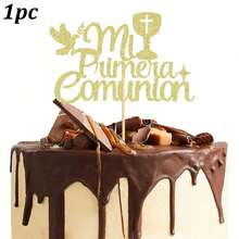 1pc/3pcs/6pcs Glitter Communion Cake Decorations, Baptism Party Cake Decor - Multicolor - View 9