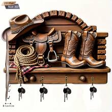 1pc 2D Flat Western Cowboy Theme Metal Key Hook - Multifunctional Decorative Key Hook With 4 Metal Hooks, Wall Decor, Room Decor, All-Season Home Decor, Suitable For Porch, Hallway!! - Multicolor - View 5