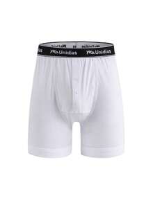 1pc Plus Size 1XL-6XL Men's Boxer Briefs With Front Opening, Letter Waistband Design, Mid-Length Men's Underwear Shorts - White - View 7