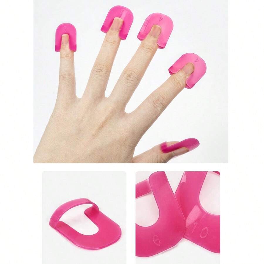 26 piezas de tiras de barrera de esmalte de uñas de plástico reutilizables, 10 tamaños, protectores de uñas curvos elegantes de color rosa, con 3 cintas adhesivas, guía de borde de uñas de fácil aplicación, adecuado para salón y manicura en casa - Multicolor - Ver 1