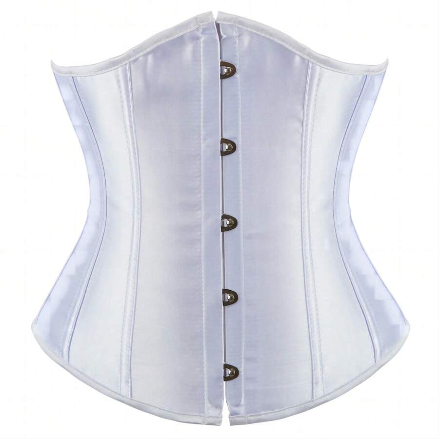 1pc Satin Overbust Corset, Women's Tight Bustier With Adjustable Drawstring Waist Band - White - View 1