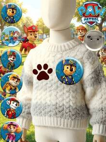 Paw Patrol 5枚/1枚汪汪队卡通圆形徽章，直径58毫米，颜色和款式随机，狗狗特工队标志贴纸，可爱狗狗造型胸针，徽章别针，卡通徽章，背包挂件，服装装饰贴纸，适用于包包、衣服、帽子，最佳生日和毕业礼物，实物可能与图片略有不同 - brooch - 查看 2