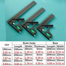 Multifunctional Combination Ruler 150/200/250mm, Angle Ruler Protractor, Level Aligner, Inclinometer, Woodworking Tools B9CJ - 200MM - View 7