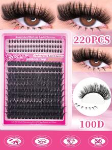136/160/220片卡通浓密自然款假睫毛，刺猬头造型，含下睫毛，DIY睫毛嫁接，6-16mm D卷度混合长度蓬松簇状猫眼水润效果假睫毛，分段式假睫毛，下睫毛，单根睫毛，可重复使用，适合在家、派对和庆典中打造浓密、自然、迷人的睫毛效果。 - D - 查看 2