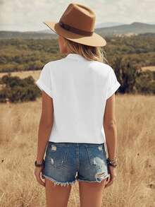 Vuslat 女士夏季休闲修身卷袖衬衫，白色，纽扣开襟，适合日常、办公、度假、旅行、通勤、日常穿着、返校季等场合。 - 白色 - 查看 2