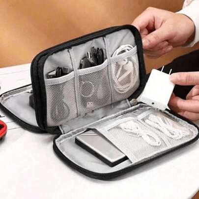 1pc Dual-Layer Digital Accessories Storage Bag, Organizer Pouch, Handbag, Electronic Accessories Travel Organizer, Can Hold Phone, Cables, Coins, Jewelry, With Internal Compartments For Power Bank, Mouse, Charger, Cables, Hard Drive, Protective Case, Bohemian Style