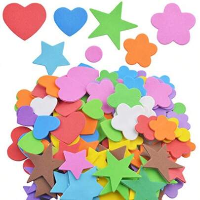 Glitter Foam Stickers 140 Pieces Self-Adhesive Colorful Heart Star Flower Shapes EVA Foam Craft Stickers For Arts And Home Decoration Assorted Sizes