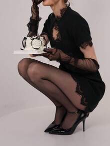 1 Pair Women's Flat Seam Pantyhose With Reinforced Heel And Toe - Black - View 2