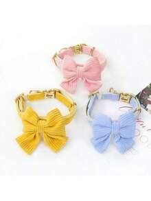 Nylon Adjustable Bow Tie Pet Dog Cat Collar - Suitable For Small And Medium Breeds Like Chihuahua And Teddy Bear - Pink - View 1