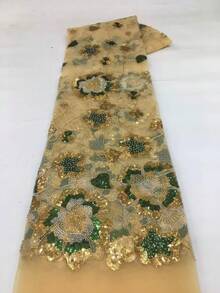 1碼/5碼 2026尼日利亞高端法式蕾絲布料，高品質亮片珠飾刺繡非洲亮片蕾絲，適合高端氛圍婚禮派對，多色可選，可手剪 - A - 查看 19