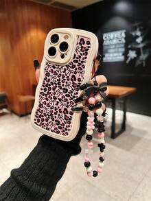 Leopard Print Bowknot Pattern Shockproof Full Coverage Soft Phone Case With Cute Black Bear Bow Lanyard, Suitable For IPhone 17 Pro Max/16 Pro/15/14 Pro Max/14 Pro/14/13/12 Pro/12/11 - Multicolor - View 4