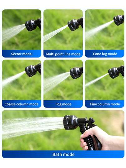 1 Set Green Flexible Expandable Garden Hose With 7-In-1 Adjustable High Pressure Spray Nozzle, 25/50/75/100FT Extendable Hose For Watering Plants, Lawn Irrigation, Car Washing, Pet Bathing, Suitable For All Seasons, Garden Sprayer, Gardening Tool
