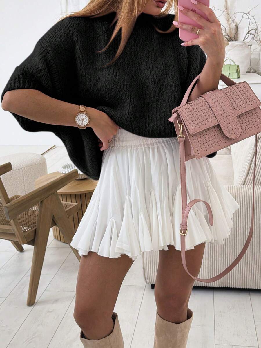 2026春夏新款女装，罗纹纯色针织上衣，简约优雅女装，适合居家穿着和日常穿搭，黑色 - 黑色 - 查看 1