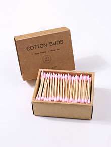 200支/包牛皮纸盒装竹木双头棉签，适用于化妆、卸妆、耳部清洁 - 多色 - 查看 14
