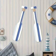 2pcs/Set Nautical Style Coastal Fishing Boat Oar Decor Plaque, Rustic Art Decor, Ocean Theme Wooden Sign, Coastal Fishing Boat Oar Decor Plaque, Suitable For Home Decor, Restaurant Decor, Holiday Style - Multicolor - View 2