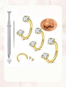 20g Aro de nariz en forma de herradura para mujeres de acero inoxidable con doble pendiente de circonita cúbica, joyería de piercing de nariz en forma de herradura de plata, aro en forma de media U para piercing de nostril, hélix, daith y cartílago de 20 calibre 6 7 8mm - Multicolor - Ver 15