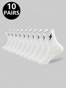 5/10/12/20 双装闪电元素设计中筒运动袜 | 黑白撞色男女通用日常百搭袜 - 彩色 - 查看 7