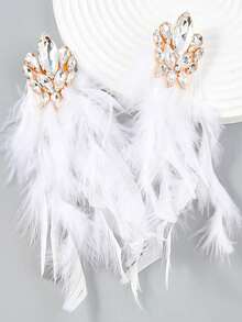 1 Cặp bông tai đính pha lê và lông vũ gợi cảm nhiều màu sắc, Phụ kiện dự tiệc thời trang - lông vũ - Xem 34