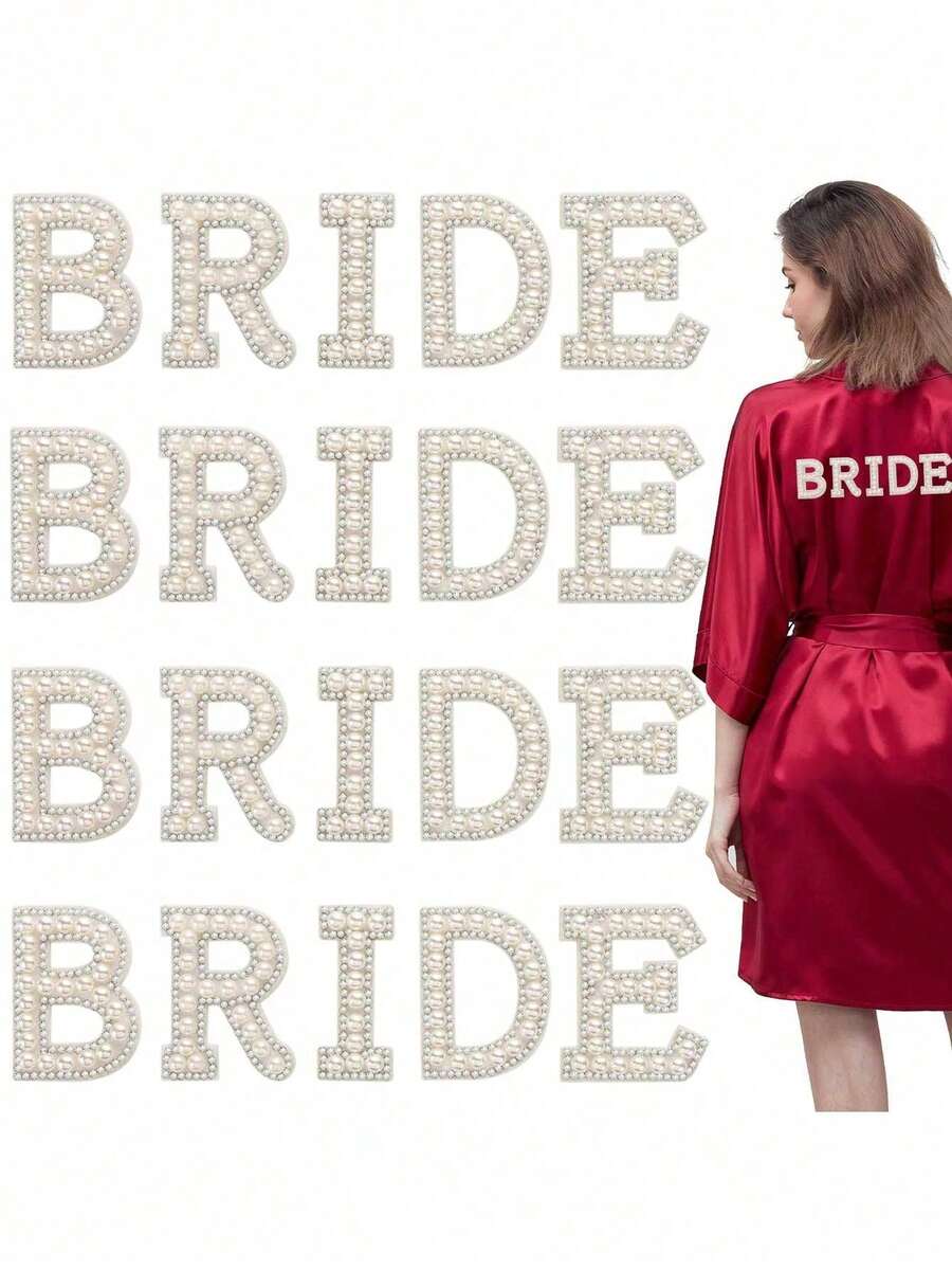 5件套 - 熨烫字母贴片，珍珠字母贴片，闪亮水钻字母，可缝制字母，新娘熨烫贴片，闪光字母贴花，布料工艺新娘贴纸，适用于服装、帽子、鞋子 - BRIDE英文字母燙鑽 - 查看 1