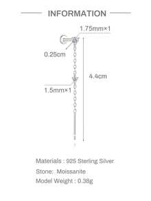 1Pc Dainty Delicate 925 Sterling Silver Chain Tassel Moissanite Piercing Earrings Set, 3-Prong Clover Design Flat Back Cartilage Studs, Hypoallergenic Jewelry Gift For Women Girls Daily Wear Party Wedding Season - Silver - View 9