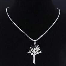 1Pc Silver Tree Of Life Pendant Necklace, Stainless Steel Box Chain Necklace, Family Tree Jewelry For Women Men - 銀色 - 查看 4
