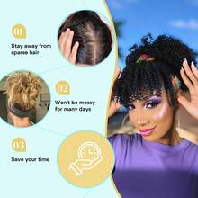 2-In-1 African Fluffy Curly Wig With Bangs, Black/Brown/Golden, Women Synthetic Half Head Wig - Multicolor - View 8