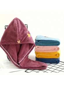 1/2 piezas Toalla de pelo de microfibra súper absorbente - Felpa coral suave, turbante de pelo que absorbe el agua y se seca rápido, bordado, sin formaldehído, accesorios de baño, gorro de dormir para el cabello - Multicolor - Ver 9