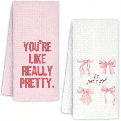 2 toallas de mano con moño rosa, perfectas para la decoración del baño con estilo preppy y como regalos inspiradores, también excelentes como atractivas toallas de cocina