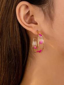 1对春夏透明树脂干花C形耳环，适合日常佩戴 - 透明粉 - 查看 2