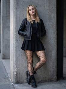 1 Pair Women's Versatile Spider Web Patterned Fishnet Stockings - Black - View 4