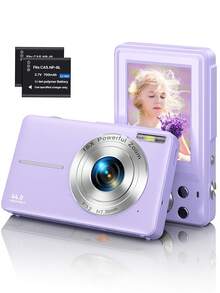 Nicamery 44MP 1080P FHD 青少年紧凑型数码相机，16 倍变焦，32GB SD 卡，2 块电池，挂绳 - 理想的初学者相机礼物 - 紫色 - 查看 1