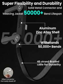 New Foldable Phone Stand With Charging Cable, 90° Angled Design For Charging And Watching Videos, Compatible With Android Phones And 15-17, Braided Cable Durable - Black - View 9