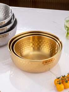 1件/3件装不锈钢金/银锤纹沙拉碗，蔬果搅拌碗，烘焙工具碗，韩式商用餐碗，意面碗，冷面碗，酱料碗，厨房用具 - 彩色 - 查看 4