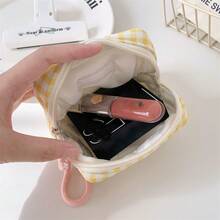 1pc Minimalist Square Plaid Cosmetic Bag, Large Capacity Lipstick Pouch, Student Portable Coin Purse - Storage Bag - View 5