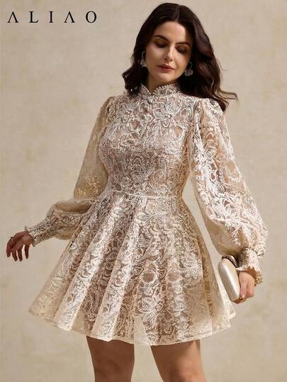 Đầm không tay/tay dài xuyên thấu thêu họa tiết Paisley lãng mạn, thanh lịch, phối lưới, vải gấm móc, đầm nữ gợi cảm, phù hợp cho mọi mùa, đi làm, đi nghỉ mát, lãng mạn và đám cưới.