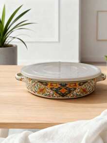 Luxury Persian Style + Complex Colorful Geometric Pattern/Contrasting Edge Trim + Round Shallow Pot Shape + Sturdy Heat-Resistant Handle + Easy To Clean Durable/Preserves Freshness & Warmth + Retro Palace Enamel Pot + Suitable For Holiday Entertaining/Outdoor Picnics & Barbecues/All-Season Kitchen Cooking - View 11