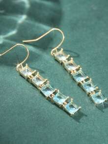 1 Pair Fashionable Minimalist Square Hoop Earrings, Inlaid With Synthetic Cubic Zirconia, Elegant Jewelry Accessory Suitable For Weddings And Banquets, A Perfect Gift For Her - Multicolor - View 2