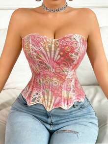 1pc Pink Floral Lace Sheer Cutout Cropped Camisole Top, Suitable For Daily Wear, Party, Wedding In Summer - Pink - View 3